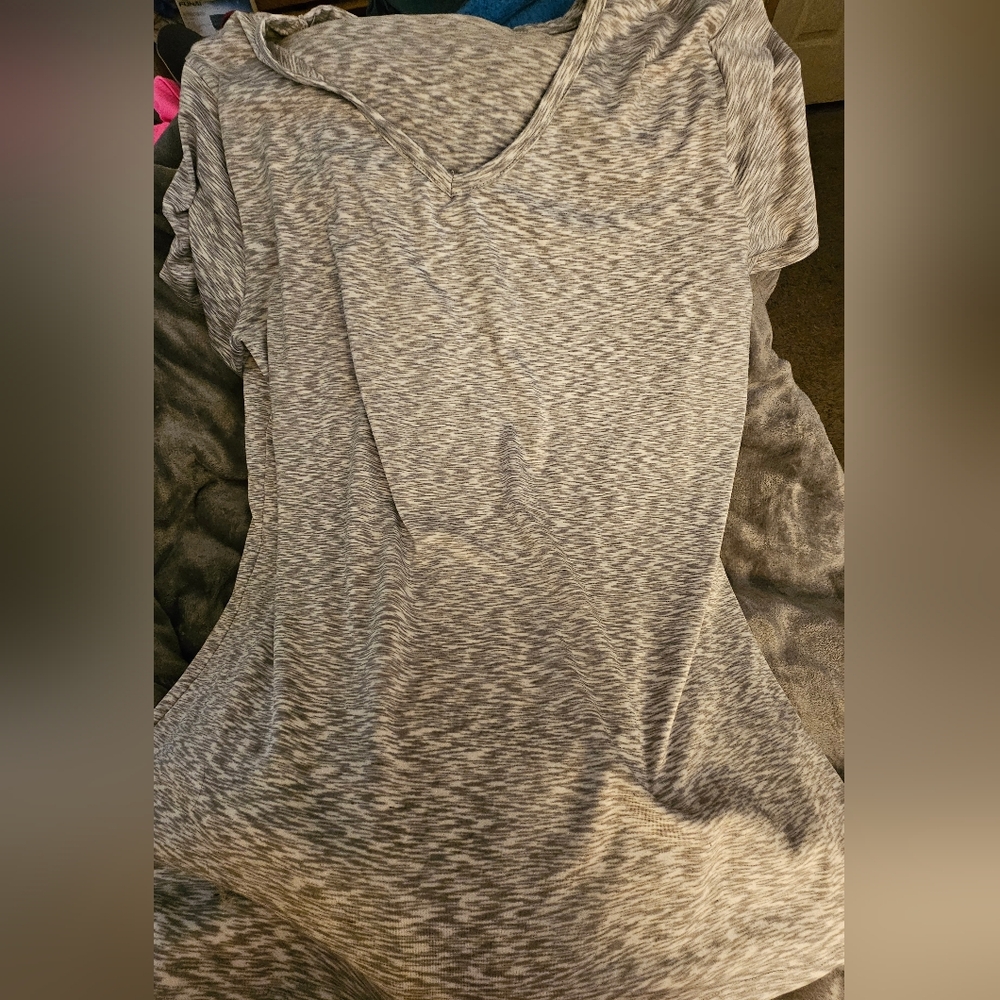 Gray Patterned V-Neck T-Shirt
